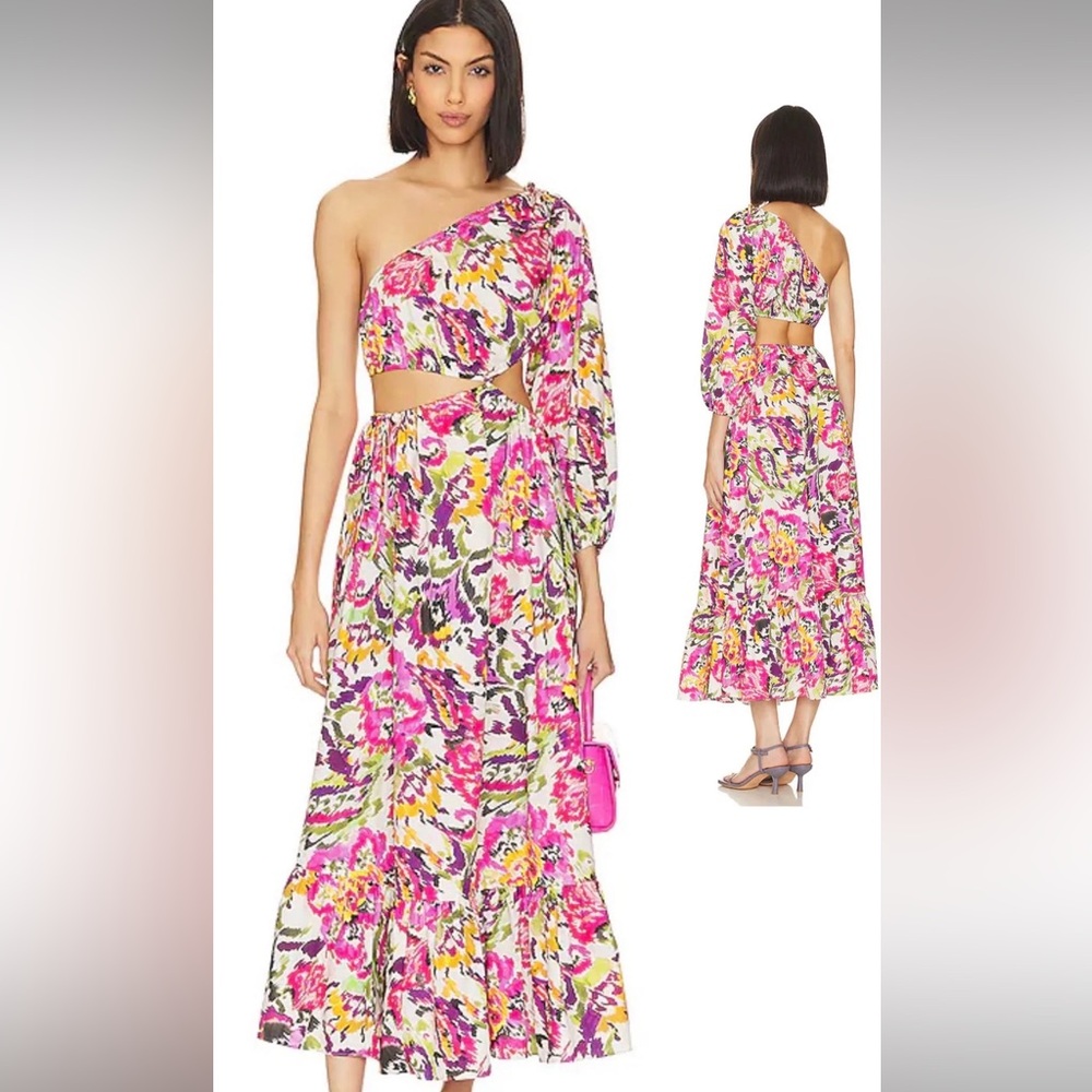 NWT MISA Los Angeles One Shouldered Floral Mahika Dress Sz Large/ Retail $470